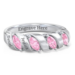 Spiral Marquise Row Ring in 925 Sterling Silver with Pink Tourmaline and Citrine