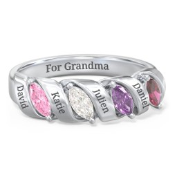 Spiral Marquise Row Ring in 925 Sterling Silver with Pink Tourmaline, Cubic Zirconia, Amethyst, and Ruby