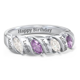 Spiral Marquise Row Ring in 925 Sterling Silver with Cubic Zirconia and Amethyst