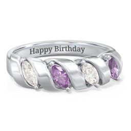 Spiral Marquise Row Ring in 925 Sterling Silver with Cubic Zirconia, Amethyst, and Citrine