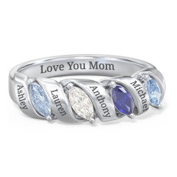 Spiral Marquise Row Ring in 925 Sterling Silver with Aquamarine, Cubic Zirconia, Blue Sapphire, and Blue Topaz