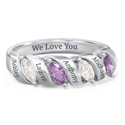 Spiral Marquise Row Ring in 925 Sterling Silver with Cubic Zirconia and Amethyst