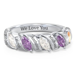 Spiral Marquise Row Ring in 925 Sterling Silver with Cubic Zirconia and Amethyst