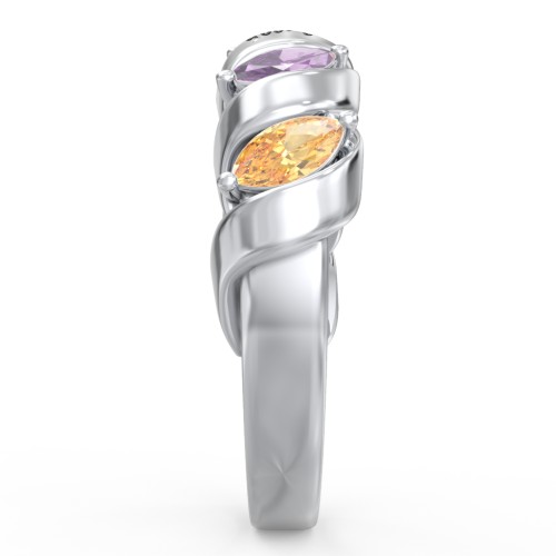 Spiral Marquise Row Ring – Sterling Silver with Cubic Zirconia, Amethyst, and Citrine