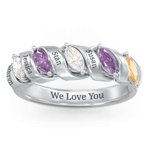 Spiral Marquise Row Ring – Sterling Silver with Cubic Zirconia, Amethyst, and Citrine