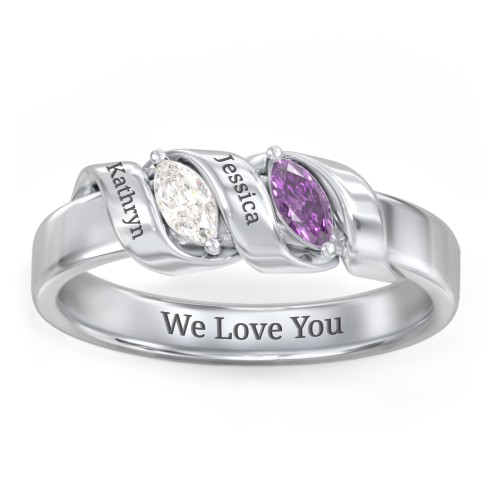 Spiral Marquise Row Ring – Sterling Silver with Cubic Zirconia and Amethyst