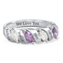Spiral Marquise Row Ring – 10K Yellow Gold with Cubic Zirconia and Amethyst