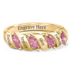 Spiral Marquise Row Ring in 10K Solid Yellow Gold with Pink Tourmaline