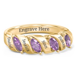 Spiral Marquise Row Ring in 10K Solid Yellow Gold with Amethyst