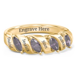 Spiral Marquise Row Ring in 10K Solid Yellow Gold with Alexandrite