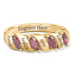 Spiral Marquise Row Ring in 10K Solid Yellow Gold with Ruby