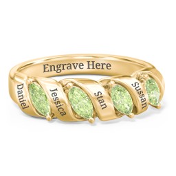 Spiral Marquise Row Ring in 10K Solid Yellow Gold with Peridot