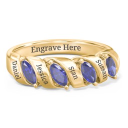 Spiral Marquise Row Ring in 10K Solid Yellow Gold with Blue Sapphire