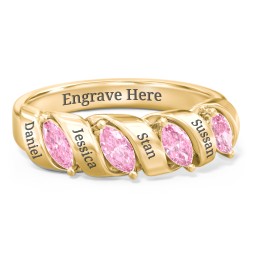 Spiral Marquise Row Ring in 10K Solid Yellow Gold with Pink Tourmaline