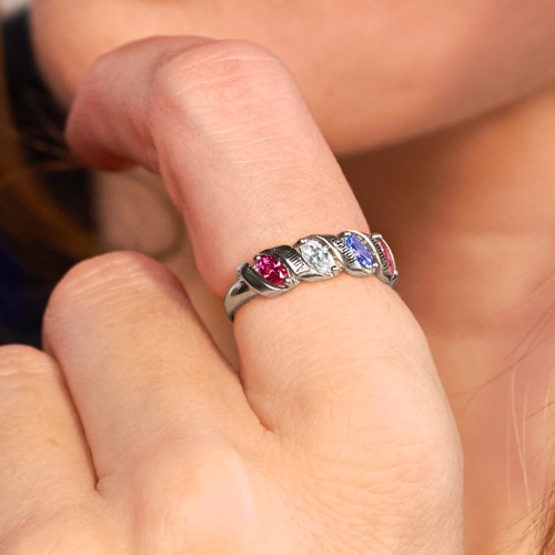 Spiral Marquise Row Ring – 10K Yellow Gold with Cubic Zirconia and Amethyst