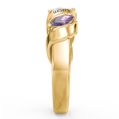 Spiral Marquise Row Ring – 10K Yellow Gold with Cubic Zirconia and Amethyst