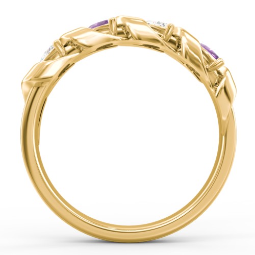 Spiral Marquise Row Ring – 10K Yellow Gold with Cubic Zirconia and Amethyst
