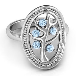 Organic Tree of Life Ring in 925 Sterling Silver with Aquamarine