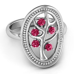 Organic Tree of Life Ring in 925 Sterling Silver with Ruby