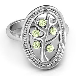 Organic Tree of Life Ring in 925 Sterling Silver with Peridot