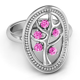 Organic Tree of Life Ring in 925 Sterling Silver with Pink Tourmaline