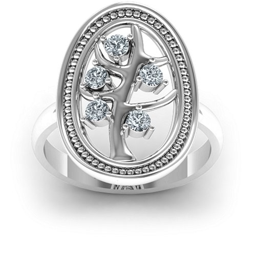Organic Tree of Life Ring – Sterling Silver with Cubic Zirconia