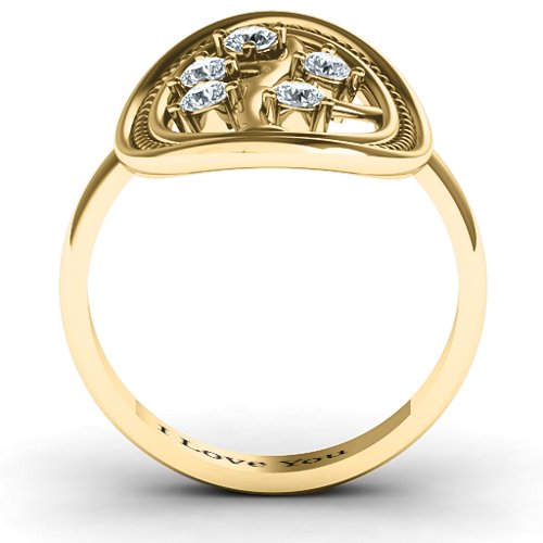 Organic Tree of Life Ring – 10K Yellow Gold with Cubic Zirconia