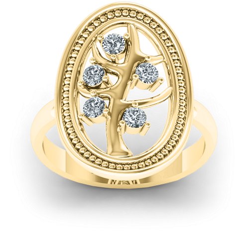 Organic Tree of Life Ring – 10K Yellow Gold with Cubic Zirconia