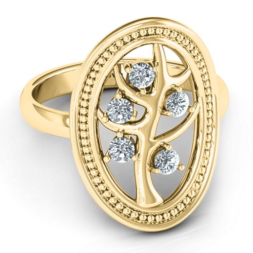 Organic Tree of Life Ring – 10K Yellow Gold with Cubic Zirconia