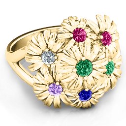 In Full Bloom Ring in 10K Solid Yellow Gold with Emerald, Ruby, Cubic Zirconia, Amethyst, and Blue Sapphire