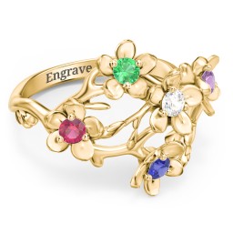 Garden Party Ring in 10K Solid Yellow Gold with Emerald, Ruby, Cubic Zirconia, Amethyst, and Blue Sapphire