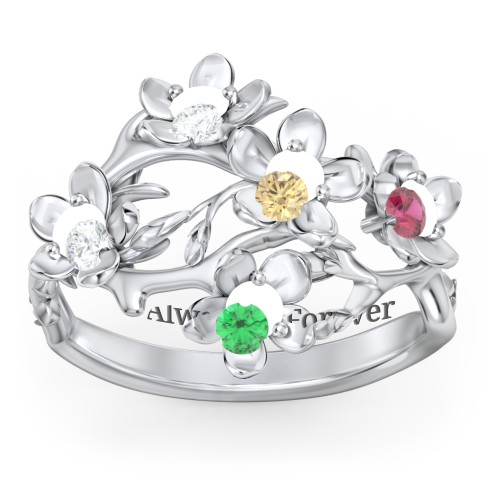 Garden Party Ring – Sterling Silver with Diamond, Citrine, Ruby, and Emerald