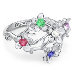 Garden Party Ring in 925 Sterling Silver with Emerald, Ruby, Cubic Zirconia, Amethyst, and Blue Sapphire