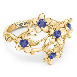Garden Party Ring in 10K Solid Yellow Gold with Blue Sapphire