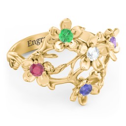 Garden Party Ring in 10K Solid Yellow Gold with Emerald, Ruby, Cubic Zirconia, Amethyst, and Blue Sapphire