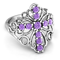 Sparkling Spirituality Cross Ring in 925 Sterling Silver with Amethyst