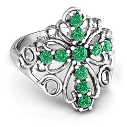 Sparkling Spirituality Cross Ring in 925 Sterling Silver with Emerald