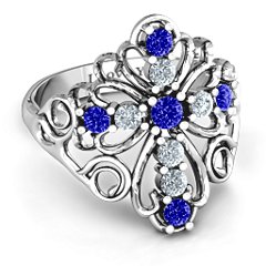 Sparkling Spirituality Cross Ring – Sterling Silver with Blue Sapphire and Cubic Zirconia