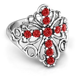 Sparkling Spirituality Cross Ring in 925 Sterling Silver with Garnet