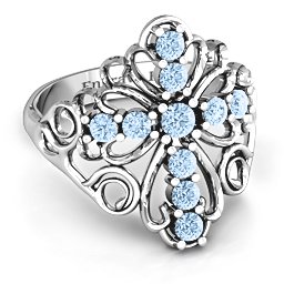 Sparkling Spirituality Cross Ring in 925 Sterling Silver with Aquamarine