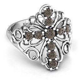 Sparkling Spirituality Cross Ring in 925 Sterling Silver with Smokey Quartz