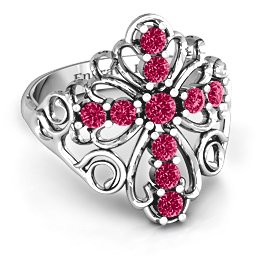 Sparkling Spirituality Cross Ring in 925 Sterling Silver with Ruby