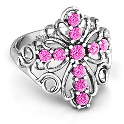 Sparkling Spirituality Cross Ring in 925 Sterling Silver with Pink Tourmaline