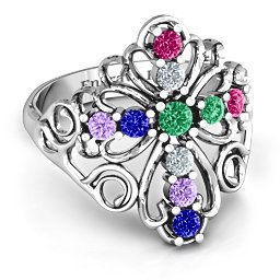 Sparkling Spirituality Cross Ring in 925 Sterling Silver with Emerald, Ruby, Cubic Zirconia, Amethyst, and Blue Sapphire