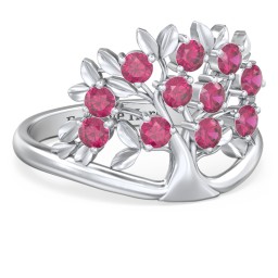 Family Tree Ring in 925 Sterling Silver with Ruby