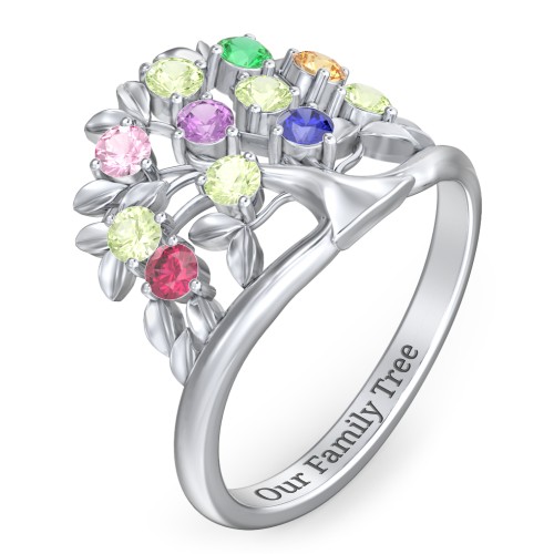 Family Tree Ring – Sterling Silver with Pink Tourmaline, Peridot, Emerald, Amethyst, Citrine, Ruby, and Blue Sapphire