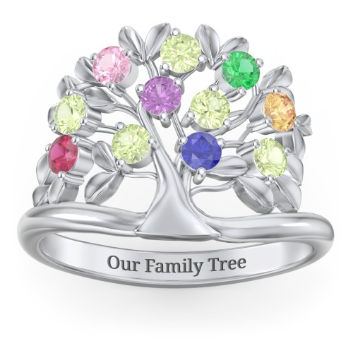 Family Tree Ring – Sterling Silver with Pink Tourmaline, Peridot, Emerald, Amethyst, Citrine, Ruby, and Blue Sapphire