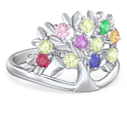 Family Tree Ring – Sterling Silver with Pink Tourmaline, Peridot, Emerald, Amethyst, Citrine, Ruby, and Blue Sapphire