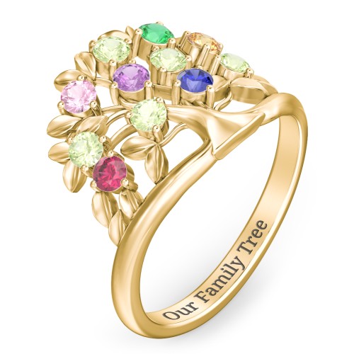 Family Tree Ring – 10K Yellow Gold with Pink Tourmaline, Peridot, Emerald, Amethyst, Citrine, Ruby, and Blue Sapphire