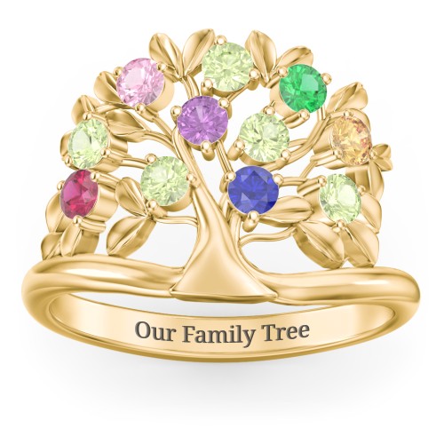 Family Tree Ring – 10K Yellow Gold with Pink Tourmaline, Peridot, Emerald, Amethyst, Citrine, Ruby, and Blue Sapphire